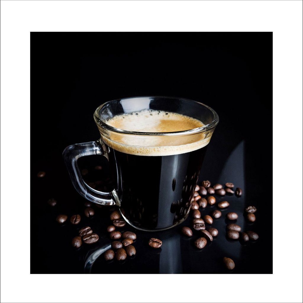 Glasbild 30x30cm Wandbild Kaffee Tasse Schwarz Weiß Wanddeko Glas Coffee Deko