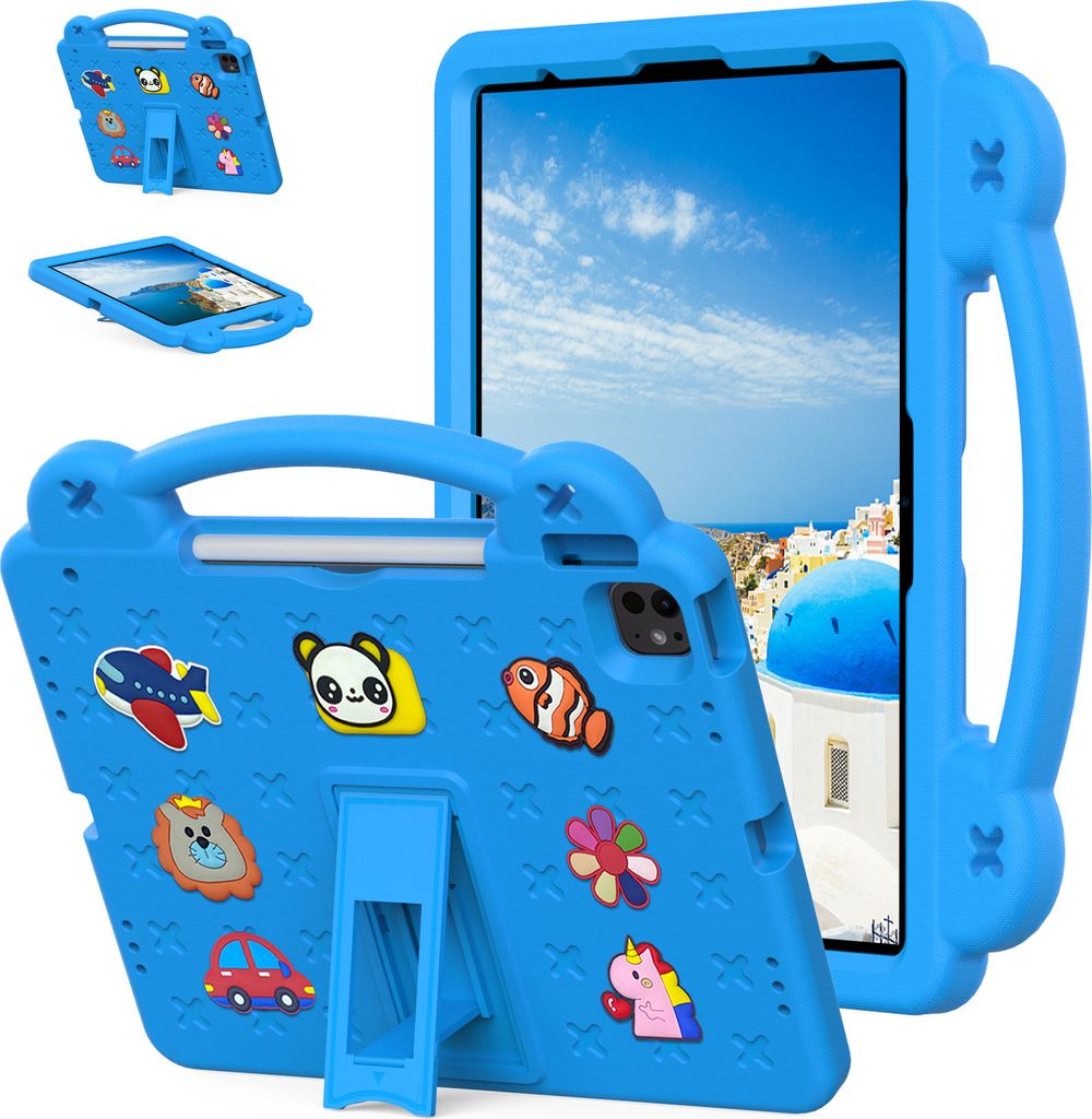 Schutzhülle für iPad Air 13 (2025) 13‐Zoll (M3) Niedliche Hülle für Kinder, Stoßfest mit Griff Ständer Blau