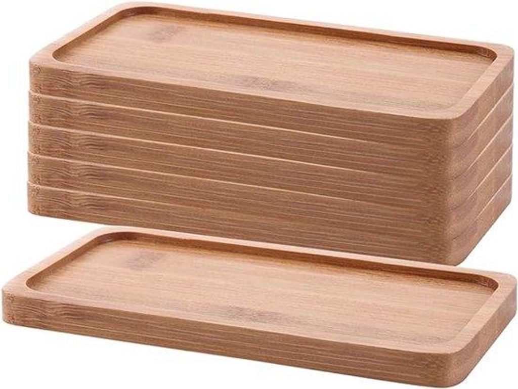 Famanu Servierplatte aus Bambus, 16 cm, rechteckig, 6-teilig, dekorative Holzplatte