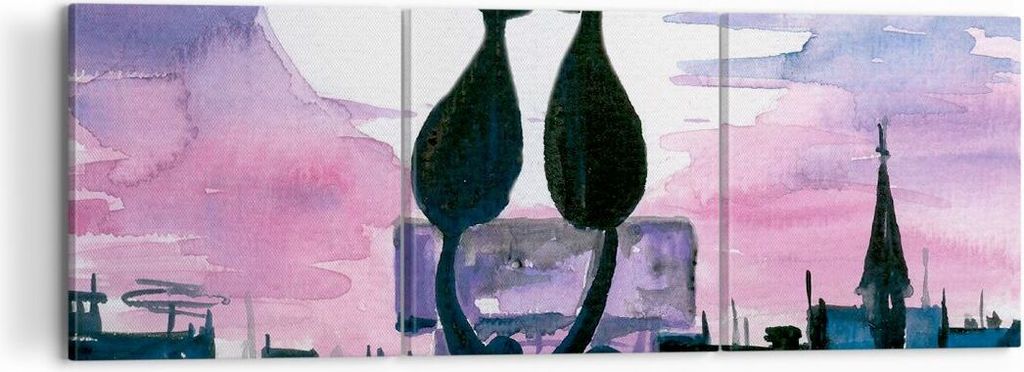 Bild auf Leinwand - Leinwandbild - Katzen Dach Liebe Tier - 120x40cm - Wand Bild - Wanddeko - Leinwanddruck - Bilder - Kunstdruck - Wanddekoration ...