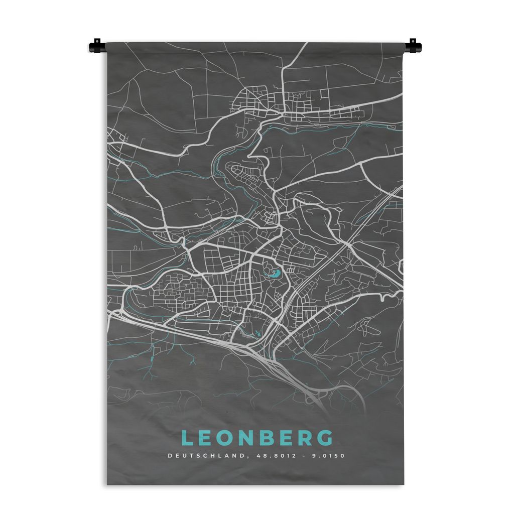 MuchoWow Wandteppich Wandbehang Deutschland - Blau - Leonberg - Stadtplan - Karte 60x90 cm Tapisserie Dekoration Wandtuch - Foto-Teppich - Abwasc...