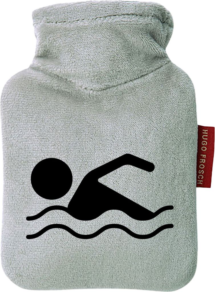 Huuraa Mini-Wärmflasche Schwimmen Silhouette 0,2 Liter Grey Mini Veloursbezug Taschenwärmer Geschenkidee