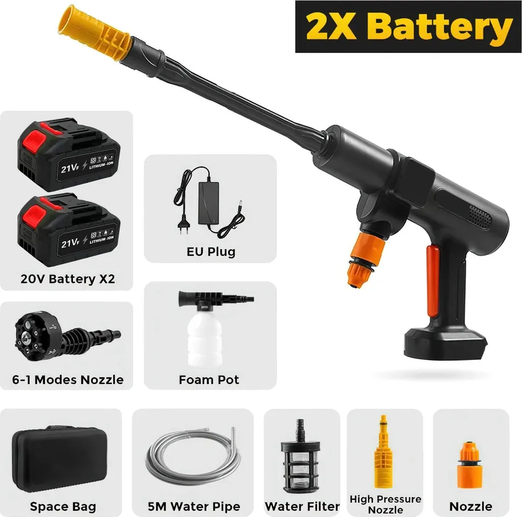 Nettoyeur à Jet Haute Pression Sans Fil Auto-amorçant 2 Batteries