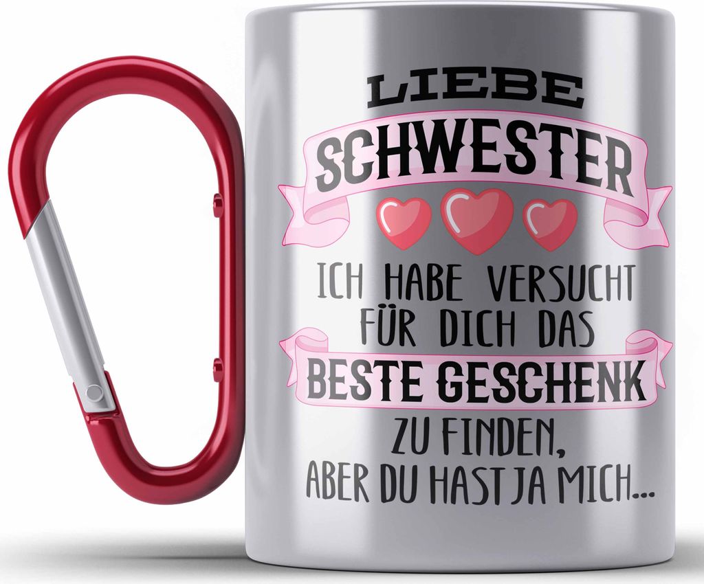 Trendation - Beste Schwester Geschenk Edelstahl Tasse Karabiner Karabiner Edelstahl Tasse Karabiner Edelstahl Geburtstag Weihnachten Geschenkideen ...