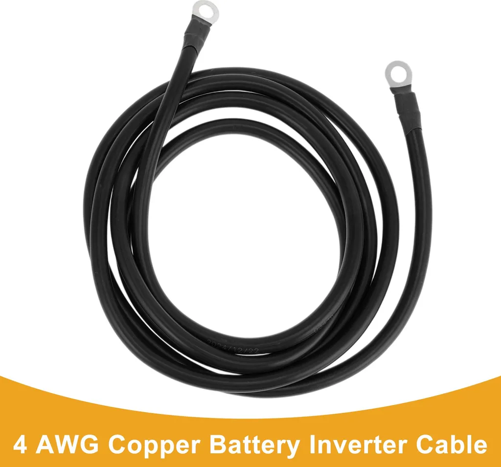 Câble de Liaison Batterie Onduleur en Cuivre Noir 4 AWG de 270cm avec Cosses