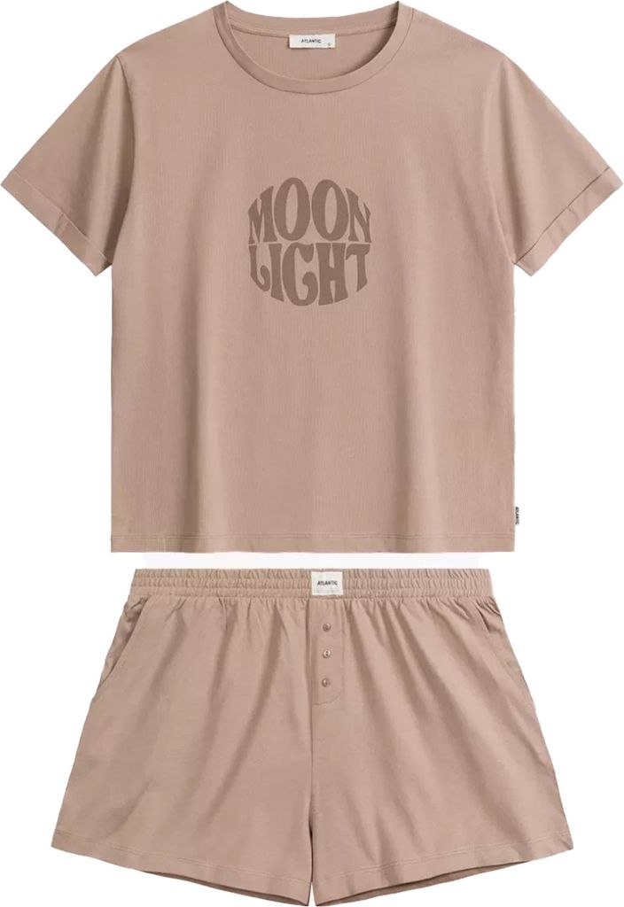 Atlantic Damen Pyjama Baumwolle | Moon Light Shirt + Shorts mit Logo-Gummibund | Kurzarm | Sommerkomfort | Homewear | NLP-487
