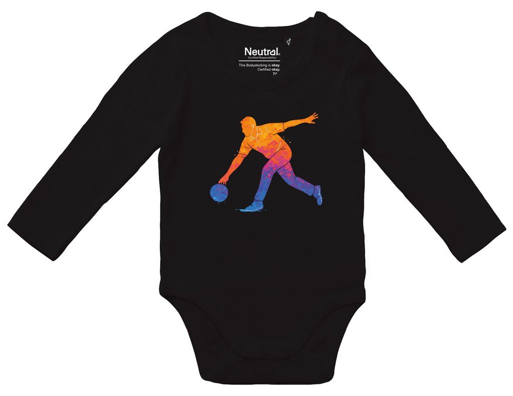 Huuraa Baby Body Bowling bunte Silhouette 80 Black Baumwolle Fairtrade Langarmbody Geschenkidee