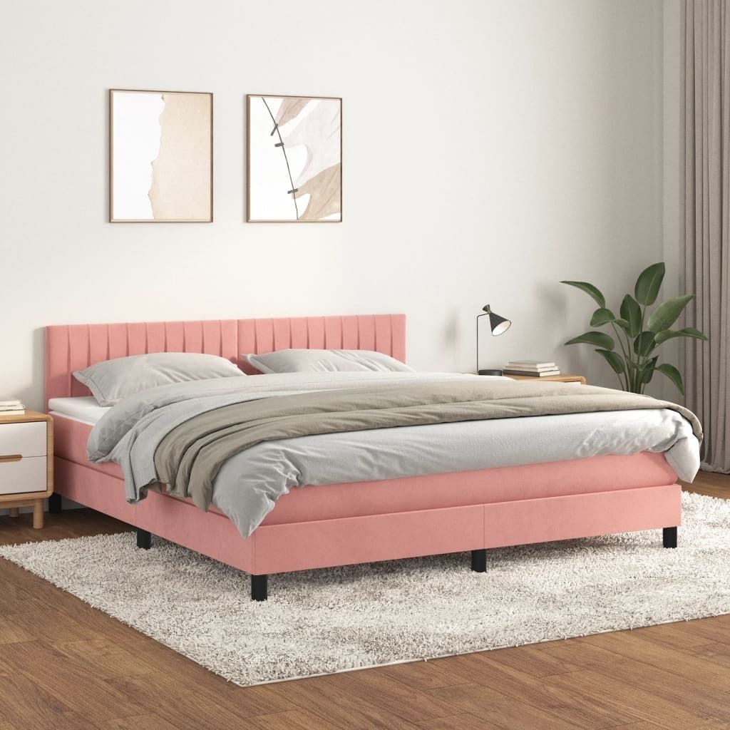 vidaXL Boxspringbett mit Matratze Rosa 160x200 cm Samt - Boxspringbett - Boxspringbetten - Bett - Schlafzimmermöbel