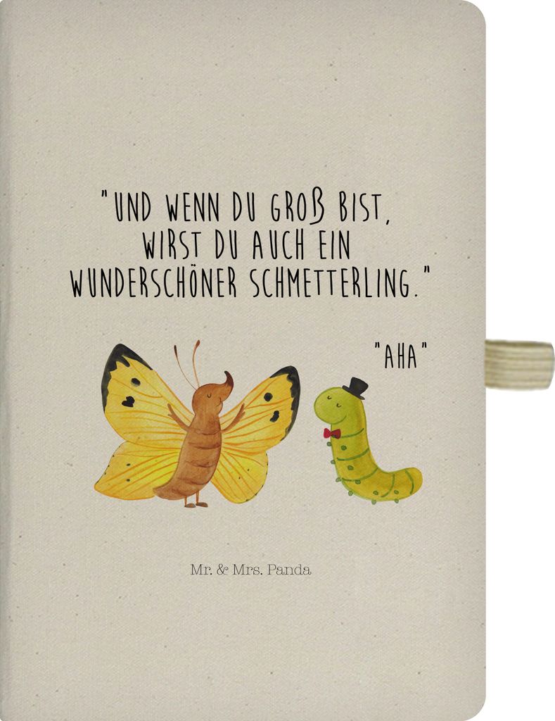 Mr. & Mrs. Panda notizbuch Raupe Schmetterling - Transparent - Geschenk, Entwicklung, Tagebuch, Kladde, Lustige Sprüche, Hut, Zitronenfalter, Koko...