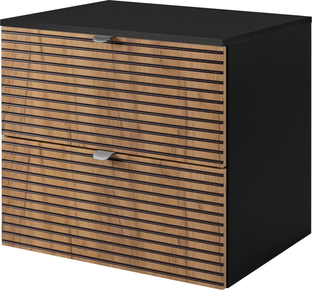 Badezimmerschrank, Schwarz mit silberner Griff / mit oberer Platte, 60 x 57 x 46 cm