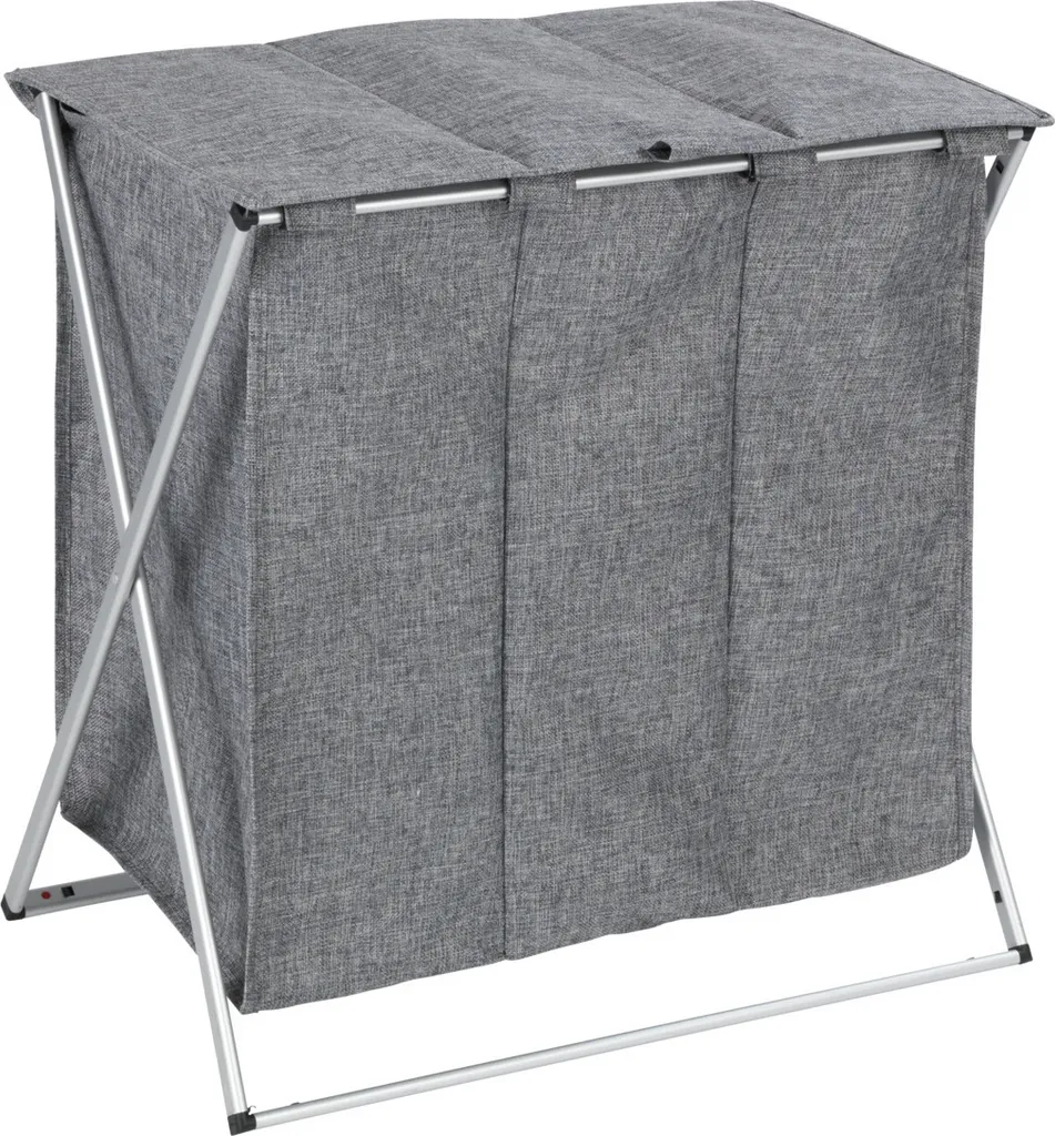 Sac trieur de linge WENKO 118 L gris avec couvercle et trois bacs de tri