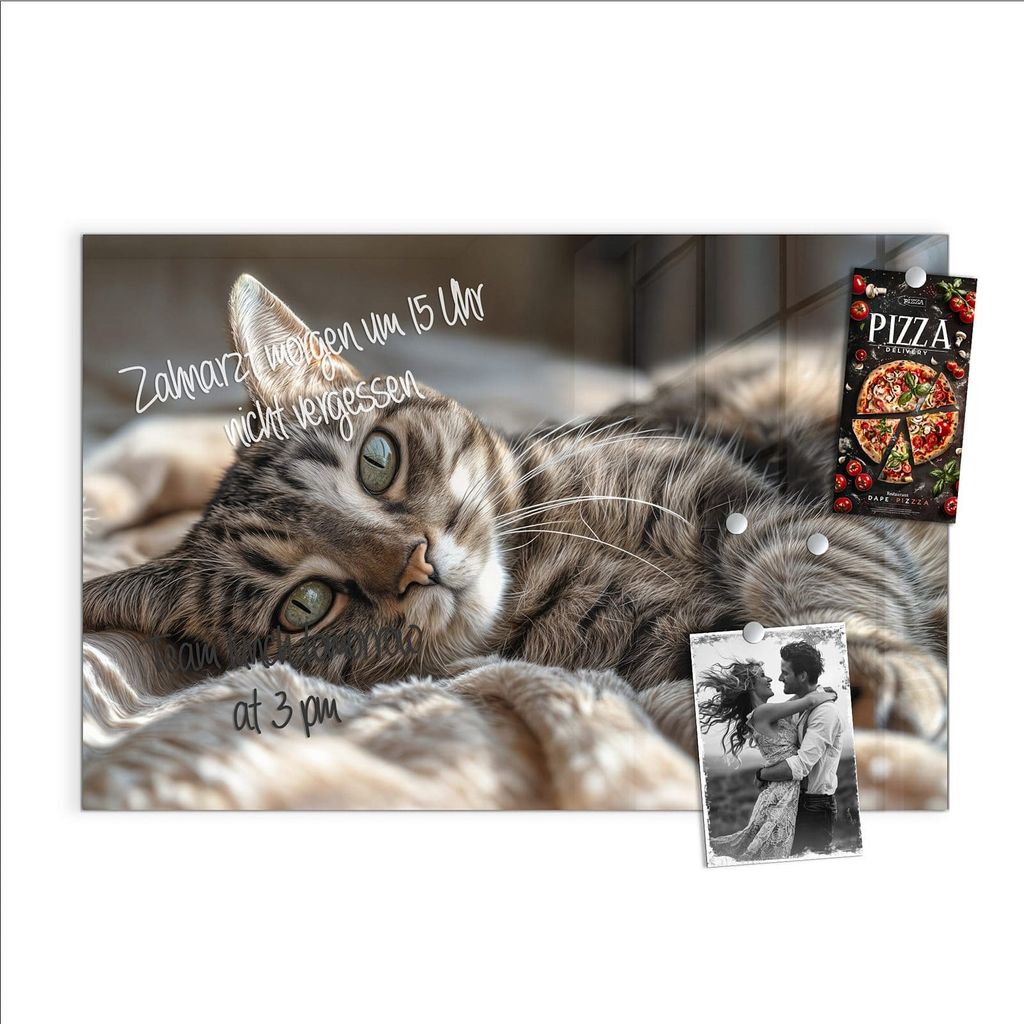 Magnettafel 90x60cm Pinnwand Whiteboard beschreibbar - Gemütliche Katze