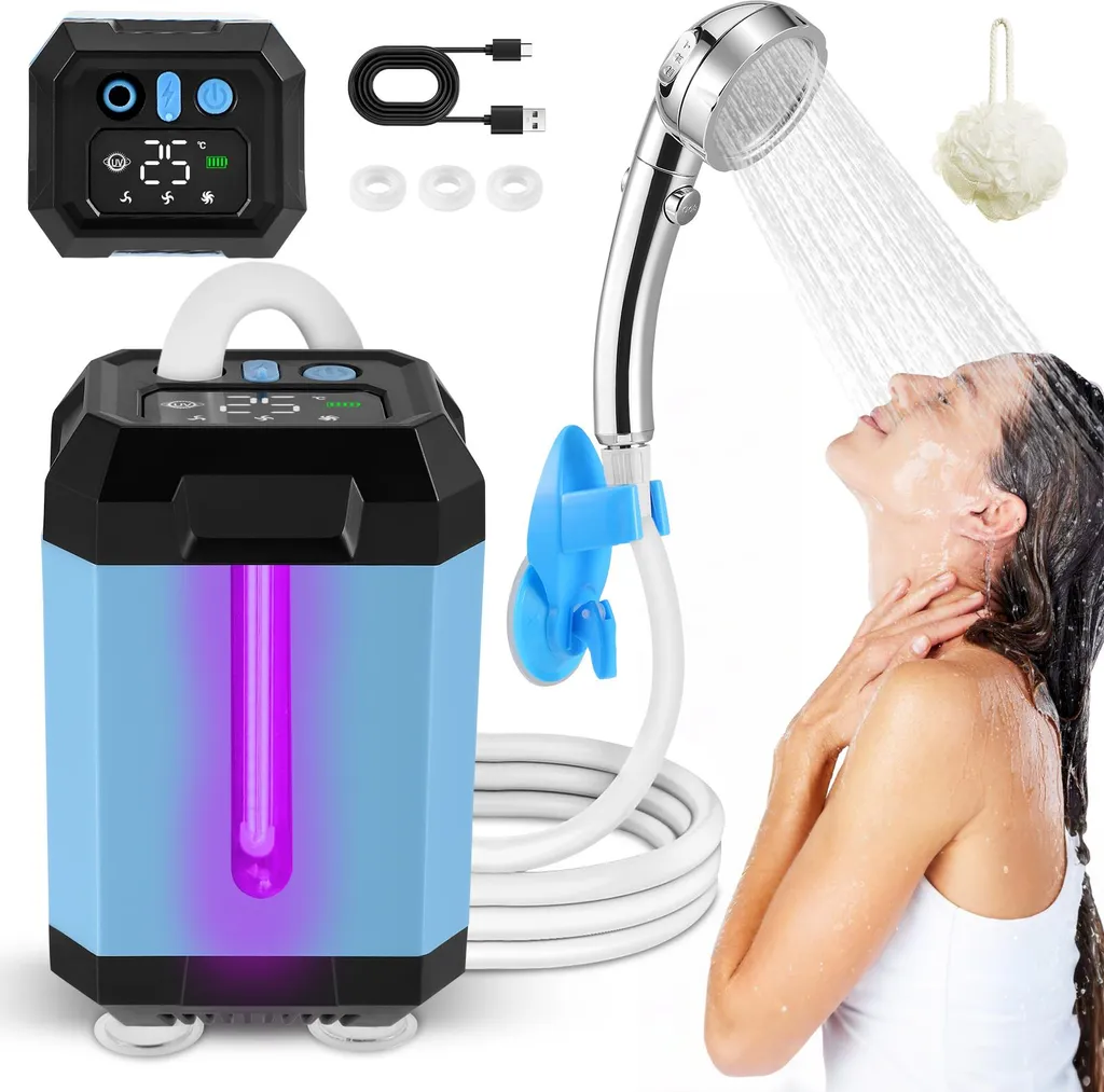 Doccia da Viaggio Ricaricabile 6000mAh | Filtro UV | IPX7 Blu