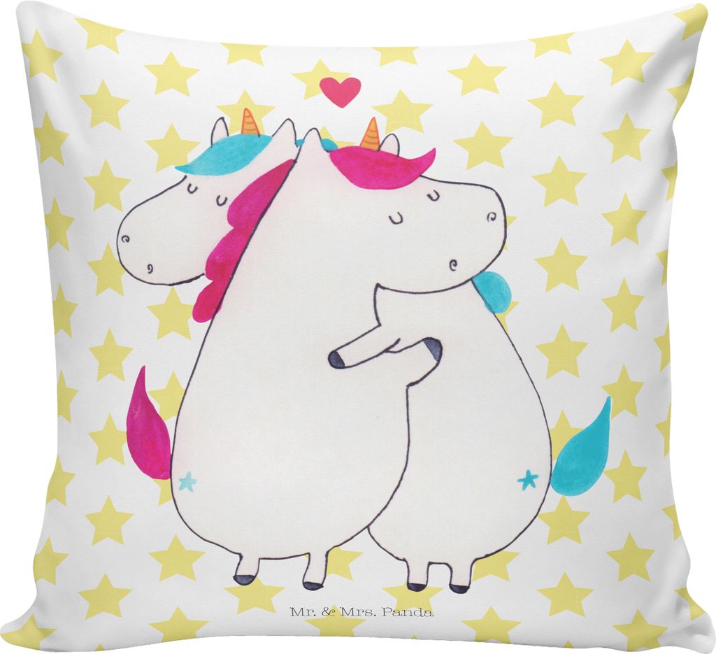 Mr. & Mrs. Panda Mikrofaser Kissen Einhorn Mitteilung - Weiß - Geschenk, Valentine, couch, Ehe, Liebe, Valentinstag, Dekokissen, Sofa, Lustig, bed...