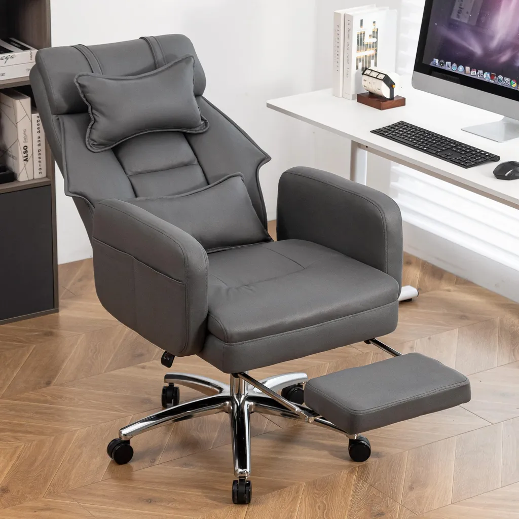 Chaise bureau inclinable 155° avec soutien lombaire et cuir DARK GREY