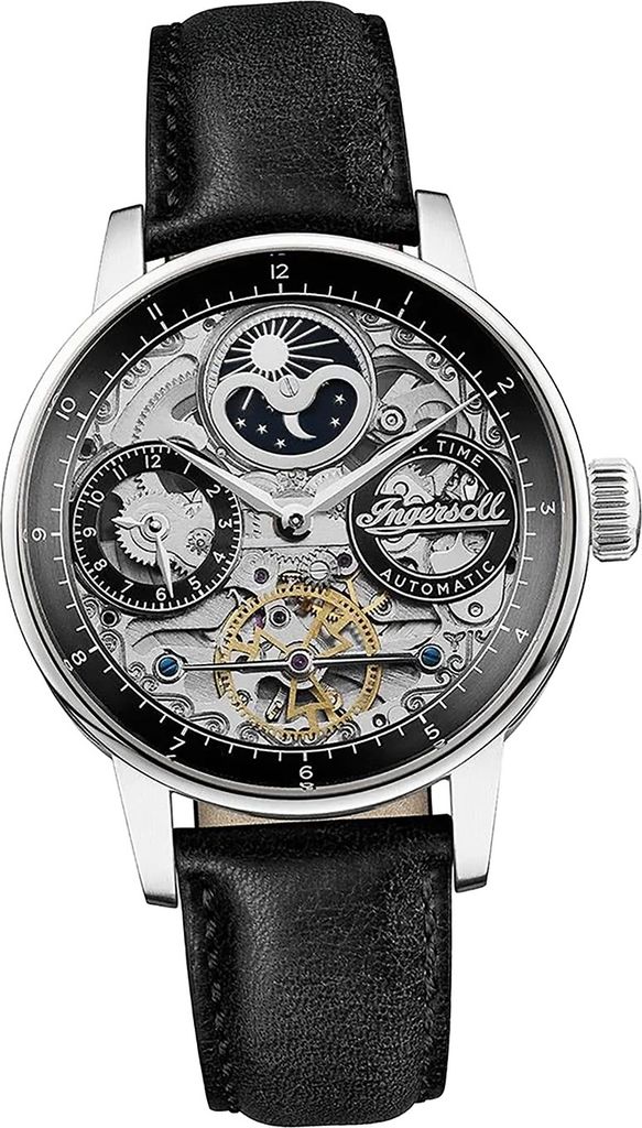 Ingersoll Leder Herren Uhr Analog Casual Armbanduhr schwarz D2UIN07701