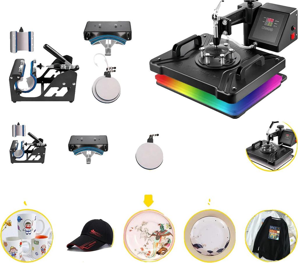 Heißpressmaschine, multifunktionale Verwendung, einstellbare Temperatur, 6 in 1 12 x 15 Zoll, 6 in 1 12 x 15 Zoll