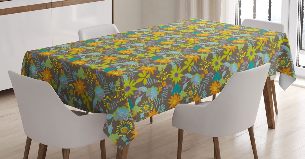 ABAKUHAUS Blumen Tischdecke, Retro Look Sping Blüten, Druck mit Klaren Farben ohne Verblassen Waschbar für innen oder Außen Bereich, 140 x 200 c...