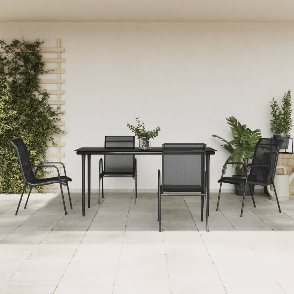 Maison Exclusive - 5-tlg. Garten-Essgruppe Schwarz Stahl und Textilene