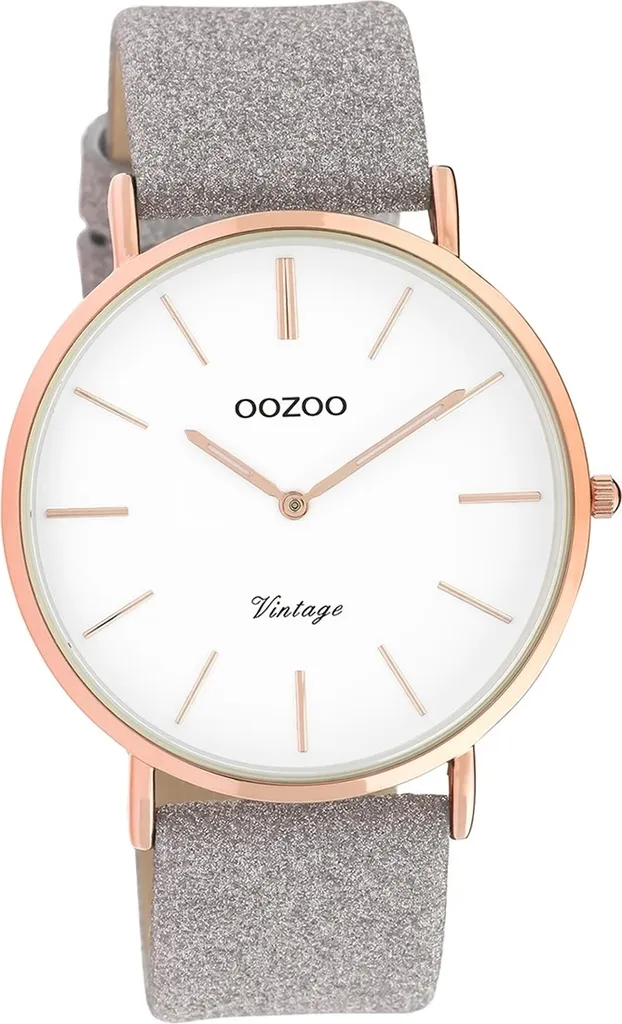 Montre Femme Vintage avec Bracelet en Cuir Gris Argent Oozoo Analogique