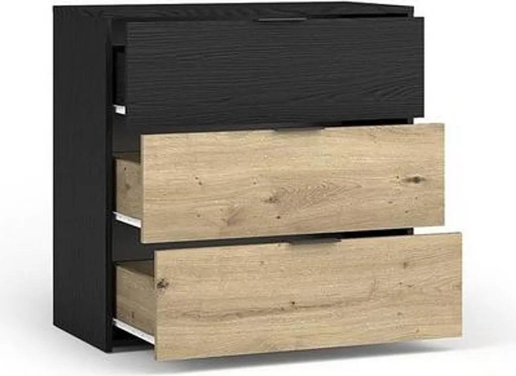 Commode SALAMINA en chêne artisanal et graphite noir - Meuble de rangement