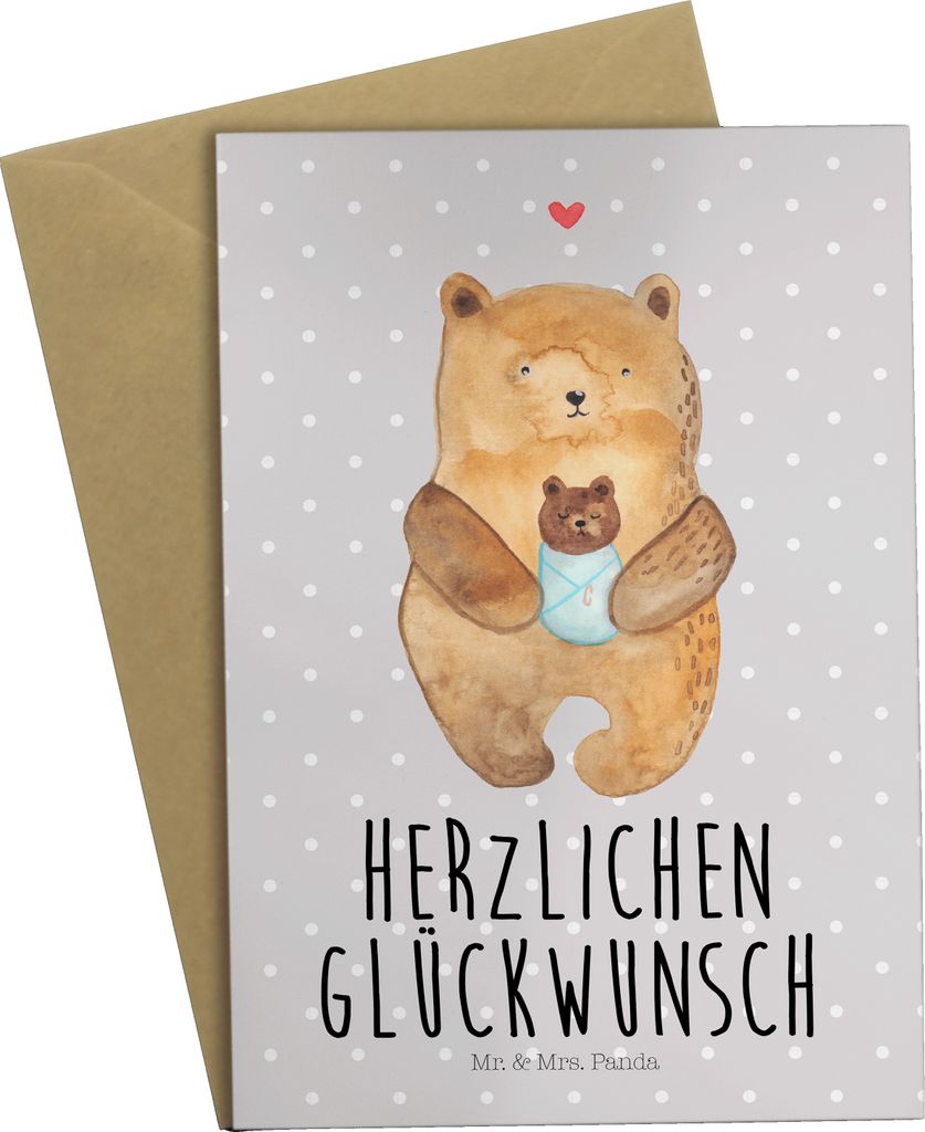 Mr. & Mrs. Panda neujahrskarte Bär Baby - Grau Pastell - Geschenk, Glückwunschkarte, hochzeitskarten, Mutter, babykarte, Grußkarten, Glückwunsc...