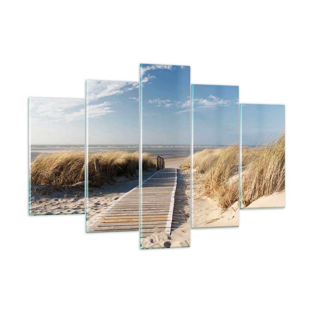 Bilder auf glas - Strand Meer Fußgängerbrücke Ufer - 150x100cm - Glasbilder - Wandbilder - Kunstdruck - Wanddekoration aus Glas - Glas Bilder - ...