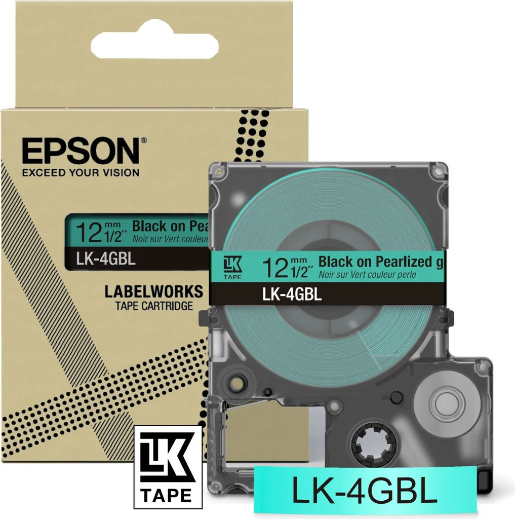 Epson LK-4GBL Ruban d'Étiquetage Noir sur Vert Fluorescent 12mm x 9m