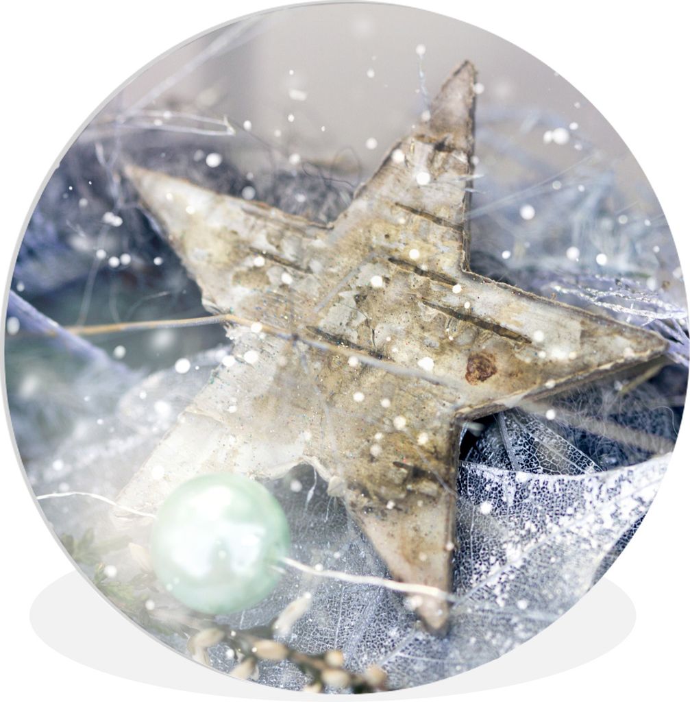 MuchoWow Rundes Wandbild - Runde Bilder Ein Weihnachtsstern mit schwarzem Eis Ø 30 cm Kreis Wanddekoration Kunststoff - Wandkreis - Wandschmuck ...