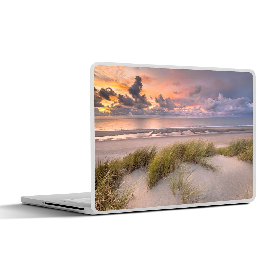 MuchoWow Laptop Aufkleber Sticker Cover Sonnenuntergang - Düne - Strand - Pflanzen - Meer 25x18 cm - Laptop-Deko