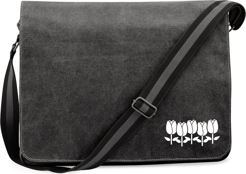 Huuraa Umhängetasche Tulpen Blüte 14 Liter Black Canvas Laptoptasche Geschenkidee