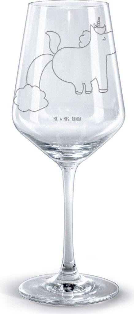 Mr. & Mrs. Panda Weinglas Einhorn Pupsen - Transparent - Geschenk, Glitzer, Rotweinglas mit Gravur, Rotwein, Kelch, glas für, graviert, Unicorn, S...
