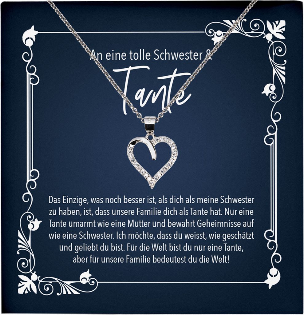 22Feels Echt Silber Halskette - An Meine Tante Geschenk Geburtstag Schwester Frauen Schmuck Set - Herz Anhänger, Karte