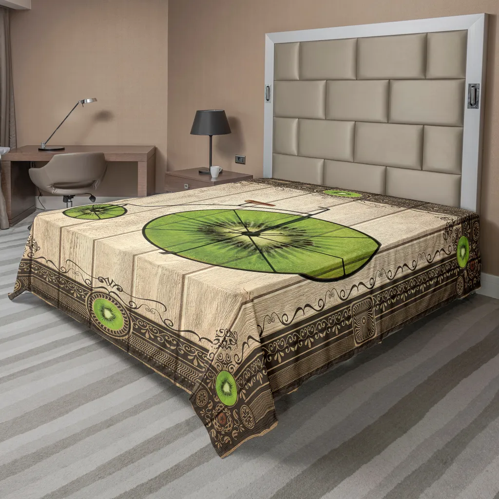 Drap de lit pour décoration de chambre, Illustration Vélo et Kiwi, 260cm