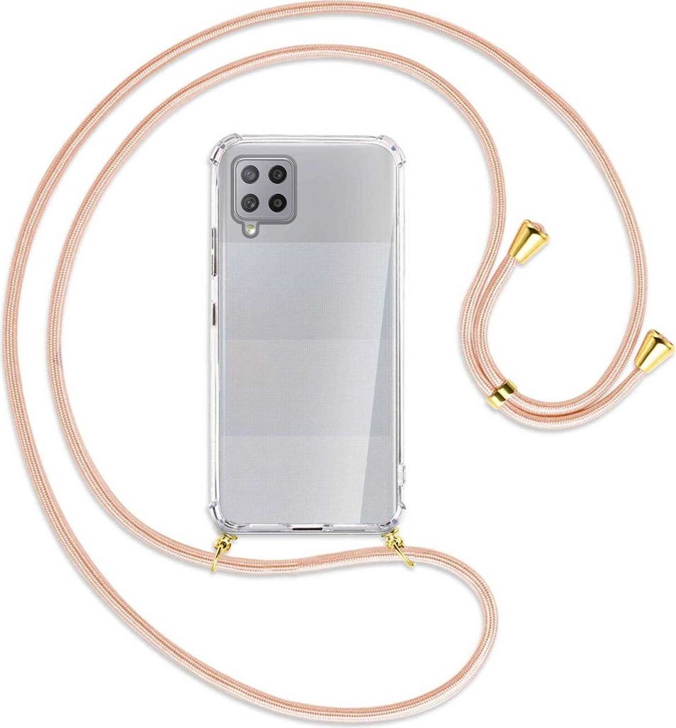 Handykette Backcover-Schutzhülle mit Band (Metall goldfarben) für Samsung Galaxy A42 5G - rose peach