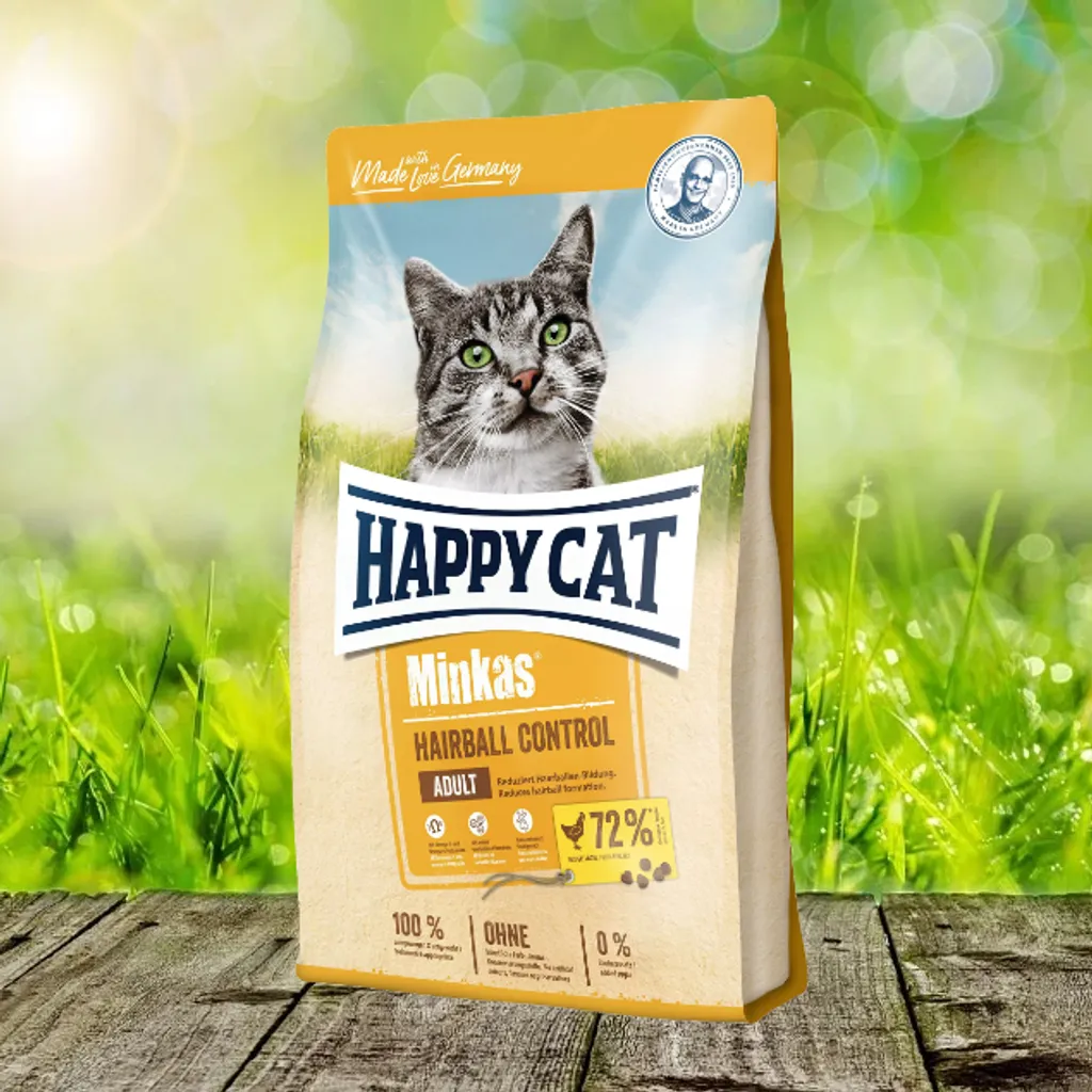 Croquettes Chat Adulte Volaille HappyCat Minkas Hairball Control 10 kg