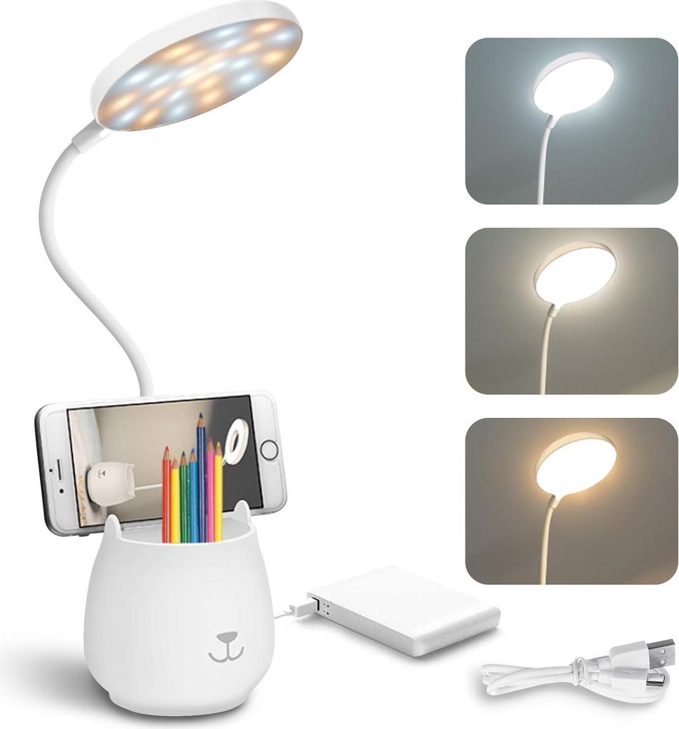 LED-Bürolampe, mit Telefon-Stützgriff, ohne Kabel, mit taktilem, verstellbarem, flexiblem USB-Akku, wiederaufladbar, praktisch für Zimmer, Büro...