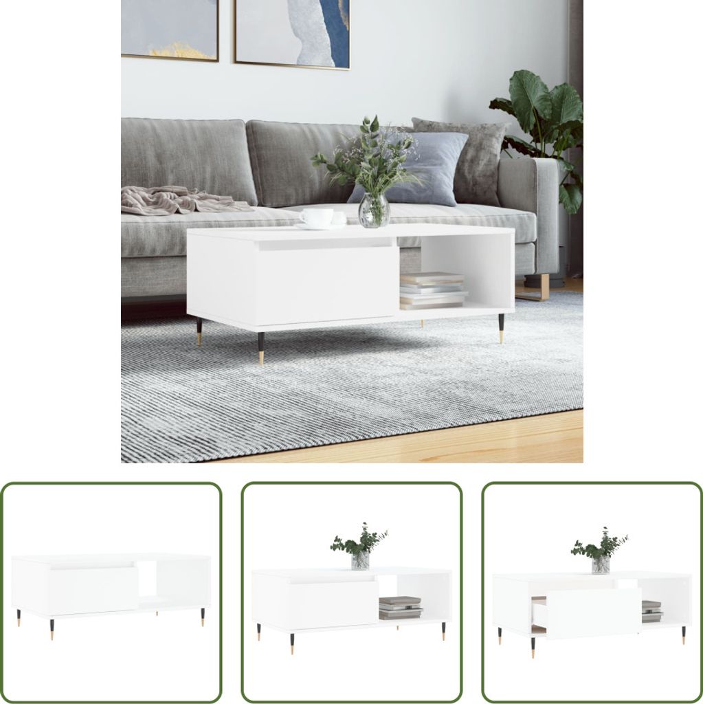 The Living Store Couchtisch Weiß 90x50x36,5 cm Holzwerkstoff