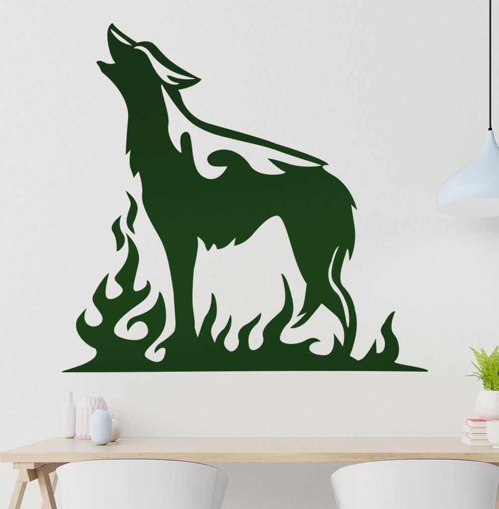Flammen Wolf Wandtattoo in 6 Größen - Wandaufkleber Wall Sticker - Dekoration, Küche, Wohnzimmer, Schlafzimmer, Badezimmer