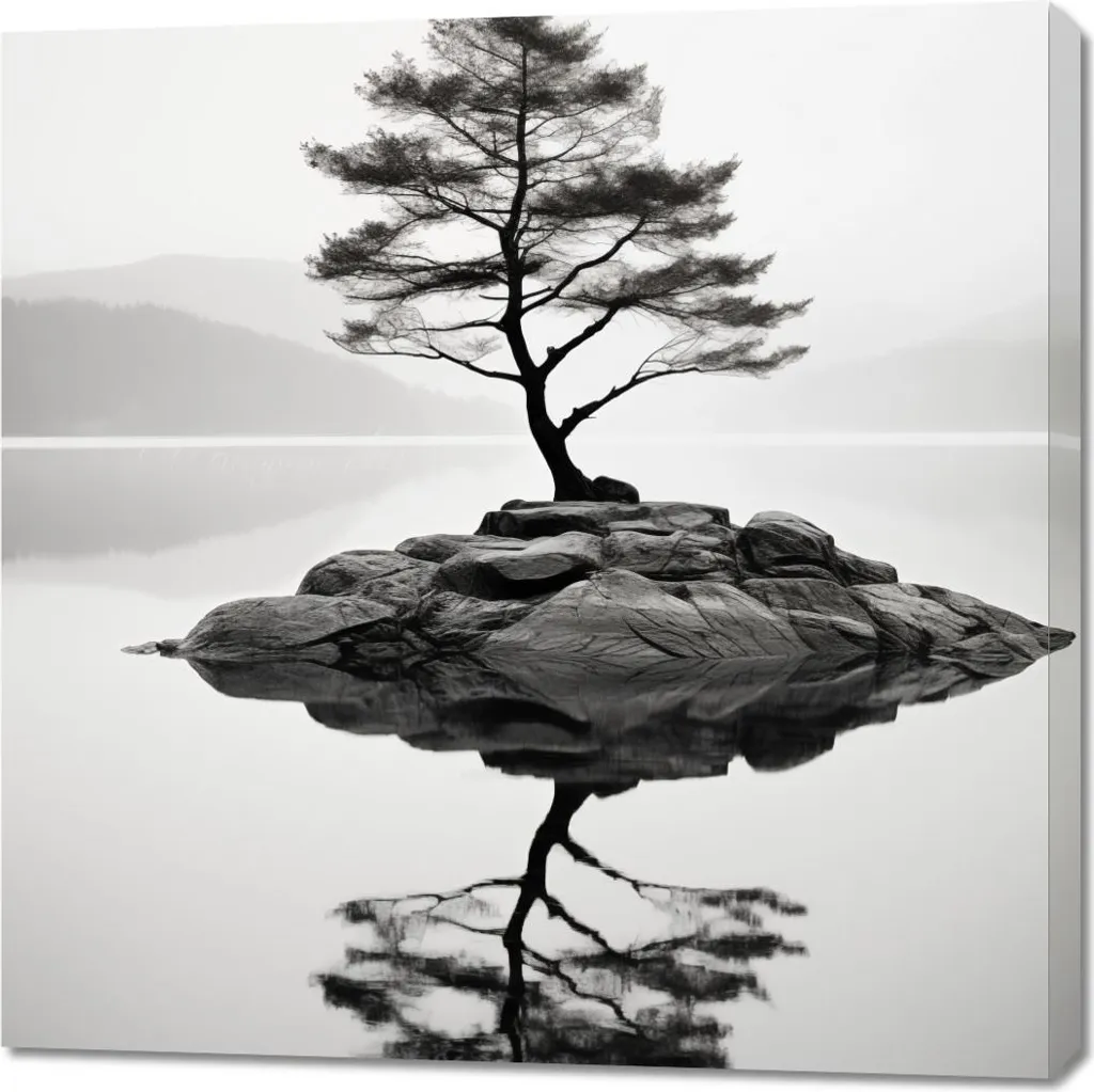 Tableau carré Arbre solitaire 90x90 cm - Toile déco nature zen salon