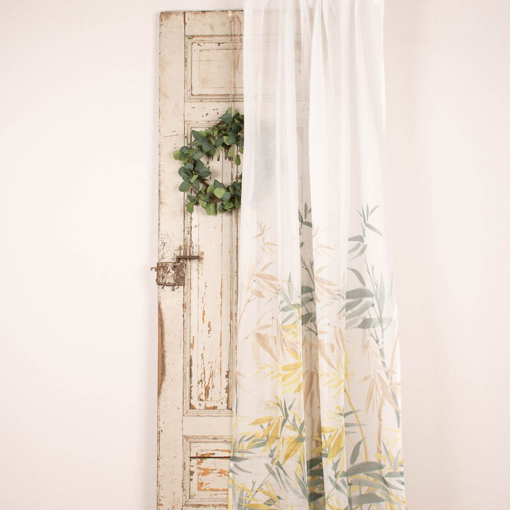 Vorhang Gardine Smilla mit Schlaufenband Blätter weiß grün 145x245cm