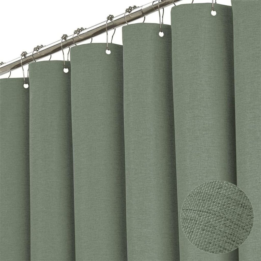r Duschvorhang aus Leinen, Stoff, Textil, 240 x 200 cm, wasserdicht, schimmelresistent, für das Badezimmer, grün, 180 x 200 cm