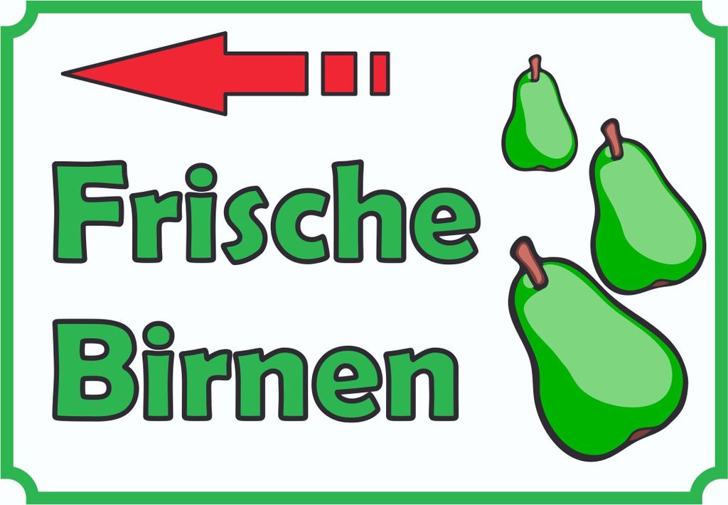 Verkaufsschild Schild Frische Birnen zu verkaufen mit Pfeil nach links A3 Rückseite selbstklebend