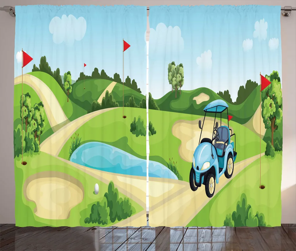 Rideau de Chambre à Fronces Motif Golf avec Crochets 280 x 225 cm