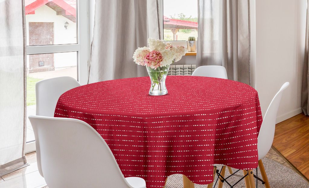 ABAKUHAUS Abstrakt Runde Tischdecke, Monotone Horizontal Dots, Kreis Tischdecke Abdeckung für Esszimmer Küche Dekoration, 150 cm, Dark Pink und W...