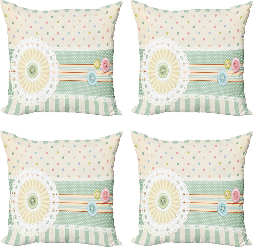 ABAKUHAUS Shabby Flora Kissenbezug Set (4 Stück), Sewing Thema Grenze, Moderner Doppelseitiger Digitaldruck, 60 cm x 60 cm, Mehrfarbig