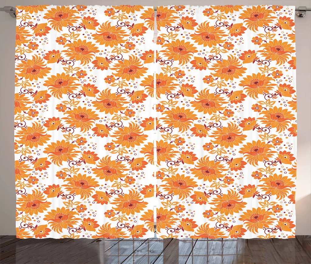 Rideau pour Salon Orange Marigold - Décoration Traditionnelle Damas