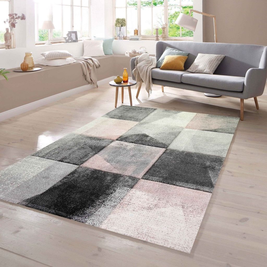 Teppich Karomuster in grau rosa creme Größe - 120 x 170 cm