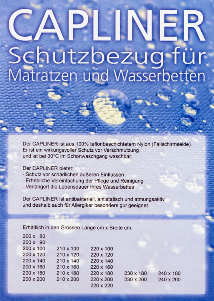 Staubschutzbezug / Capliner für Softside Wasserbett Größe 210x120 cm