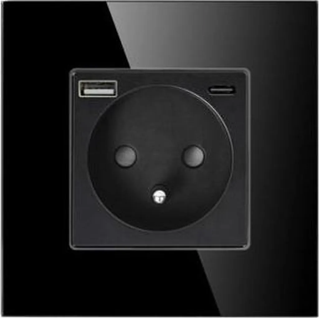 Prise Secteur pour Table de Chevet avec Ports USB et USB-C Verre Noir